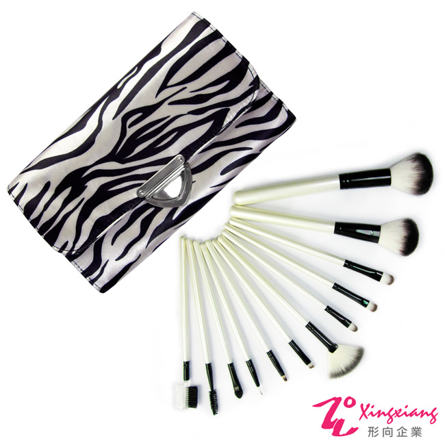 Xingxiang形向 純淨白/可可金 斑馬紋 12支 刷具 組 12-10